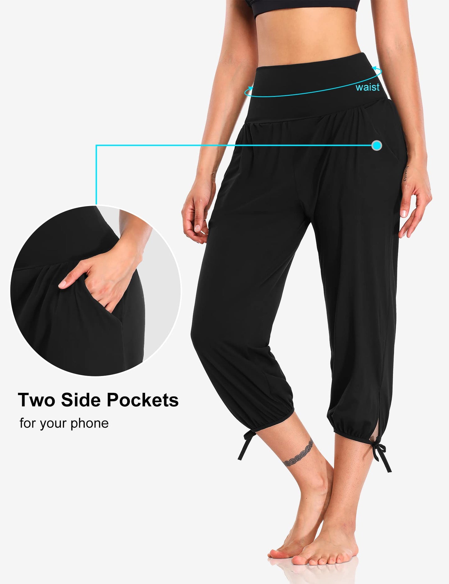 DIBAOLONG Womens Yoga Pants Capri Loose Workout Sweatpants Comfy Lounge Joggers with Pockets Black L