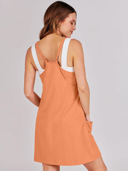 ANRABESS Women Athletic Dress Summer Tennis Workout Active Sports Mini Romper Dress Built in Shorts Travel Vacation Clothes Orange X-Large