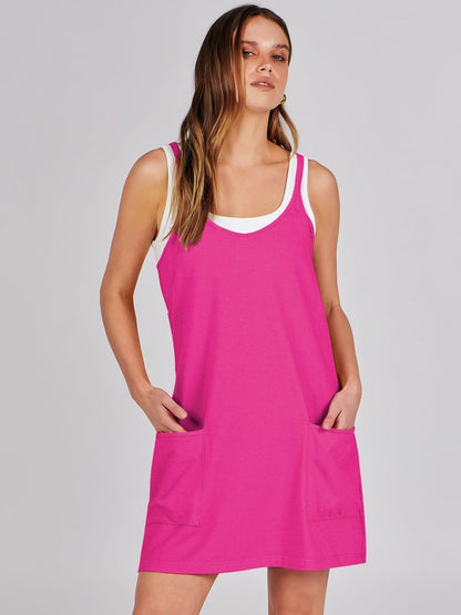 ANRABESS Women Athletic Dress Summer Tennis Workout Active Sports Mini Romper Dress Built in Shorts Travel Vacation Clothes Hot Pink Large