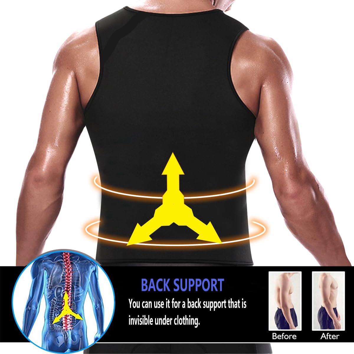 RIBIKA Men Sweat Vest Neoprene Fat Burner Top Sauna Suit for Weight Loss Belly Workout Body Shaper