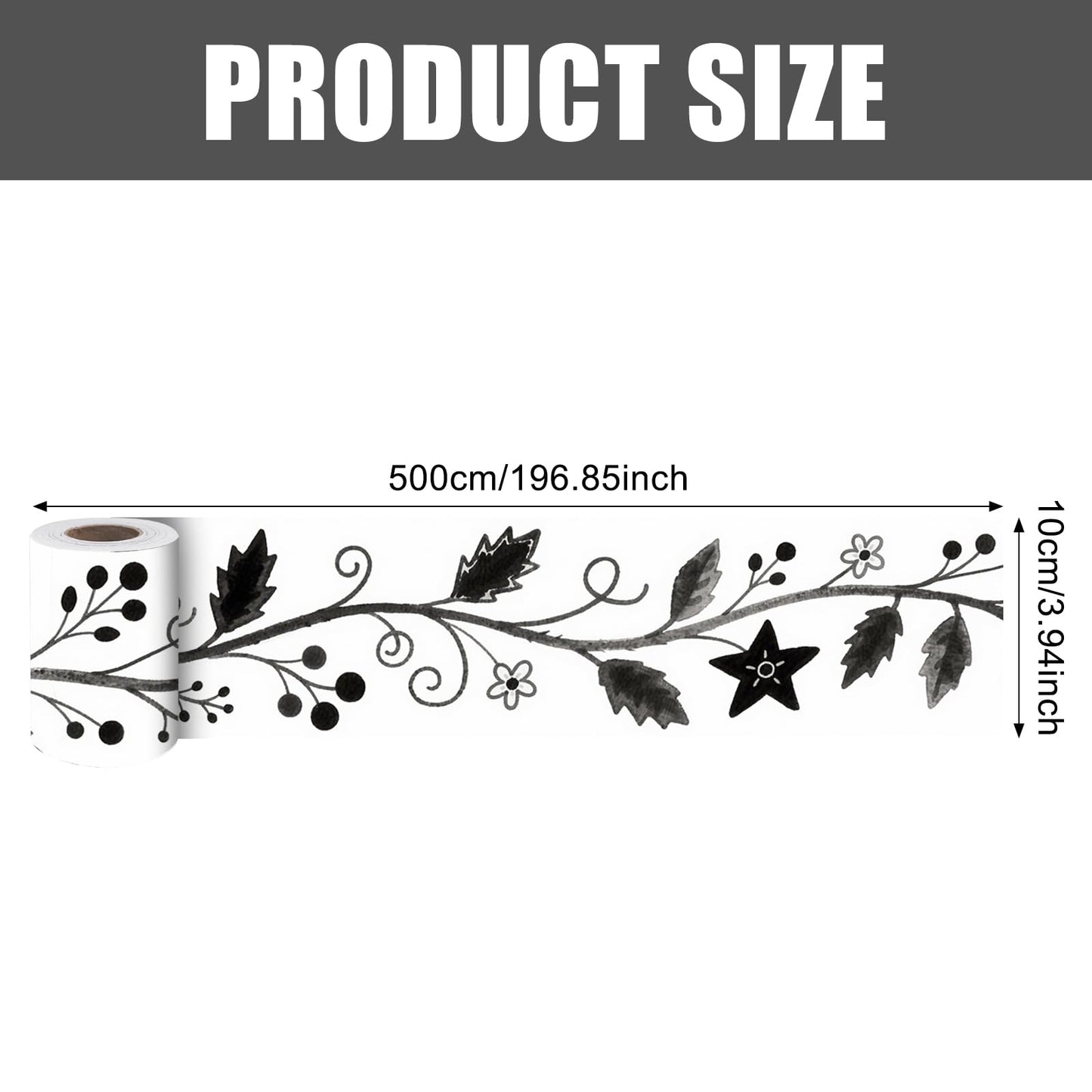 Nuxovilar Peel and Stick Wallpaper Border, Self-Adhesive Wall Border, PVC 3.94×16.4 Ft, Wall Borders Peel and Stick for Accent Walls, Craft Rooms, Laundry Rooms (Black White Floral Vine Design0