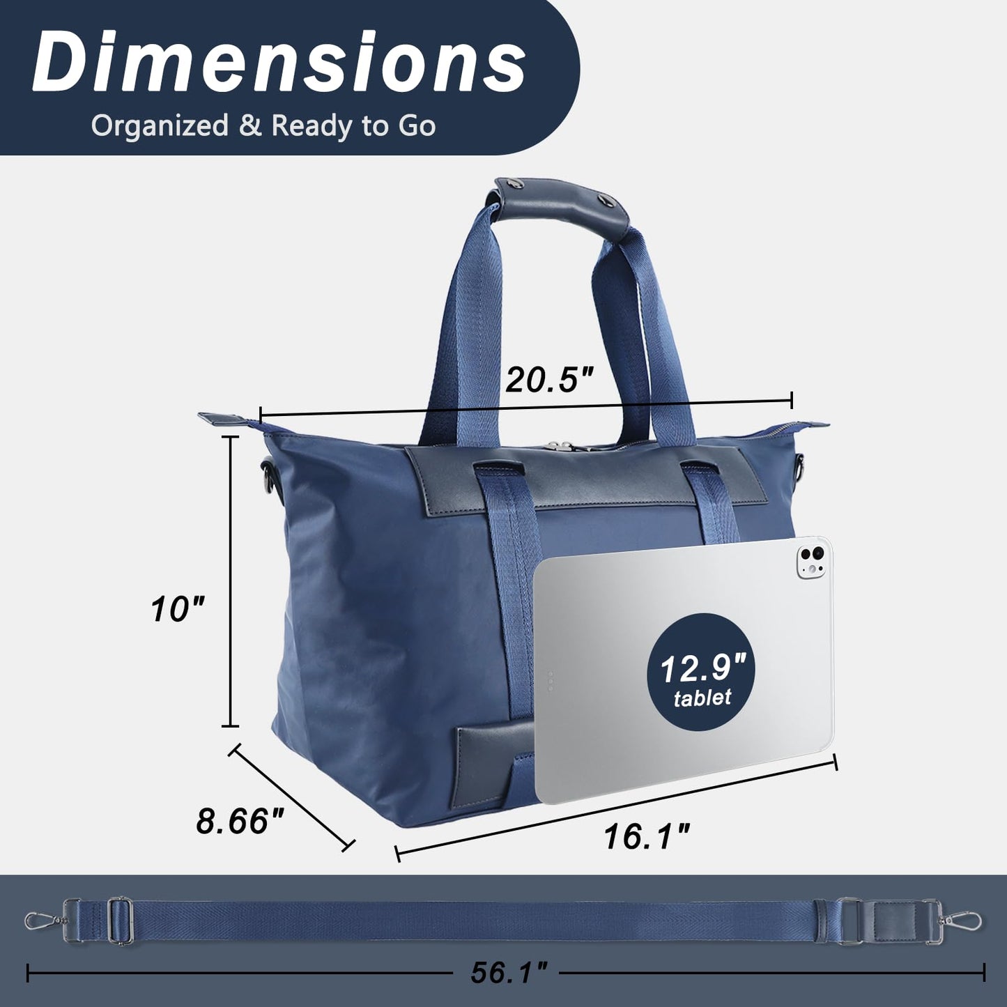 U+U Travel Duffle Bag, Waterproof Weekender Overnight Bags for Women, Carry on Overnight Weekend Bag with Padded Laptop Sleeve, Sport Gym Bags for Men (Dark Blue)