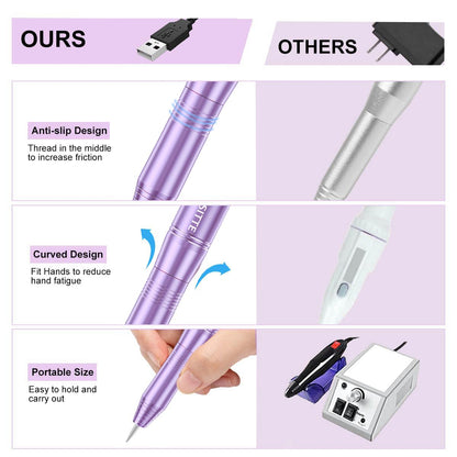 Electric Nail Drill,USB Electric Nail Drill Machine for Acrylic Nail Kit,Portable Electric Nail File Polishing Tool Manicure Pedicure Kit Efile Nail Supplies for Home Salon,Pink