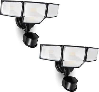 LUTEC 80W 9000LM LED Security Lights Motion Sensor Outdoor Lights, 4 Head LED Flood Light Outdoor 5000K Daylight, IP65 Waterproof, Motion Detected Light for Outside, Garage, Yard - 2 Pack (Black)