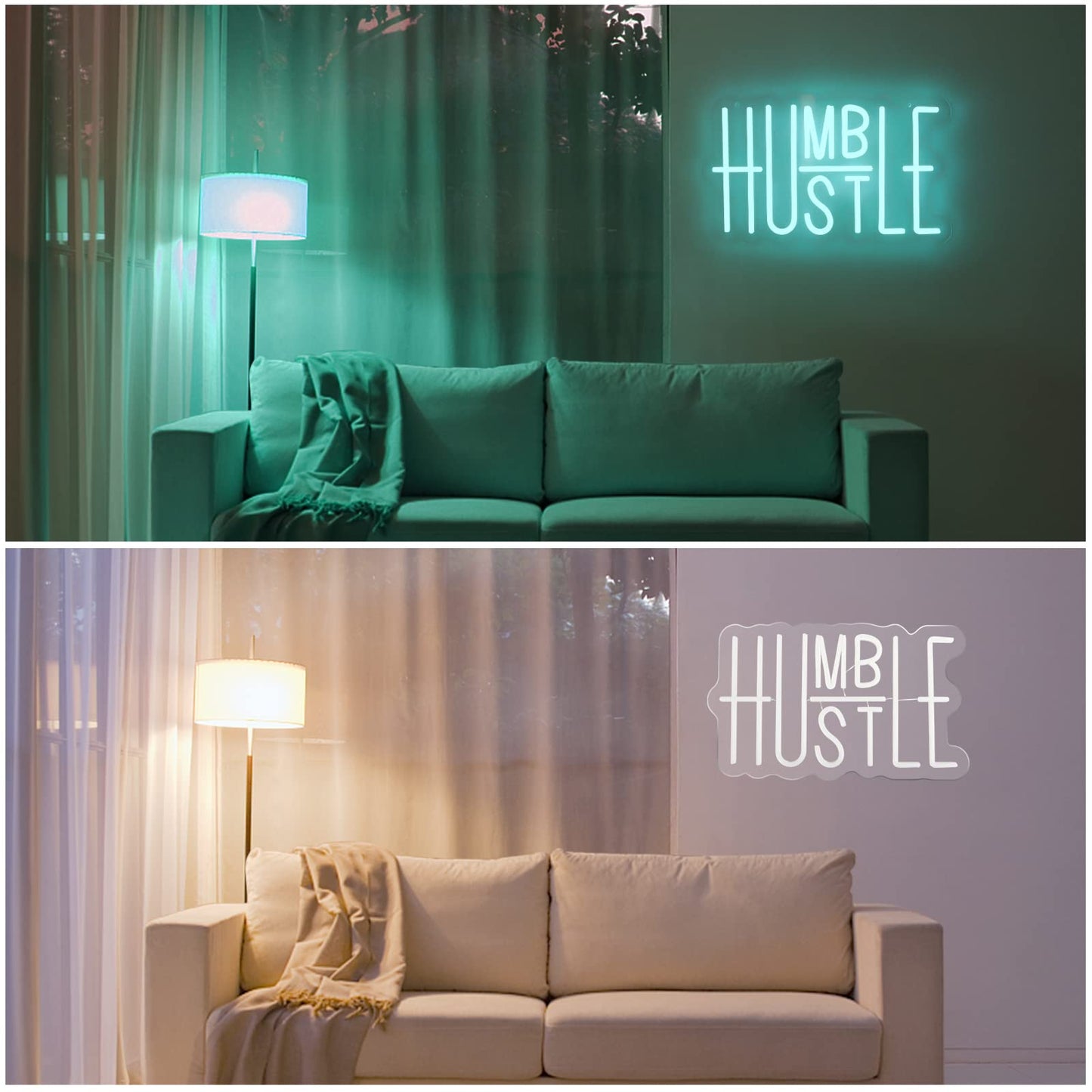 Hustle Words LED Neon Lights Party Decorations, USB Powered Switch LED Neon Lights Brightness Adjustable for Office Room, Gym Room, Man Cave, Gamer Room Decor (Blue)