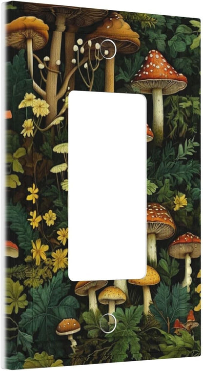 Mushrooms Forest Nature Botanical Art Single Decora Outlet Wall Plate 1 Gang Rocker Decorative Switchplate Faceplate GFCI Light Switch Covers for Farmhouse Living Decor