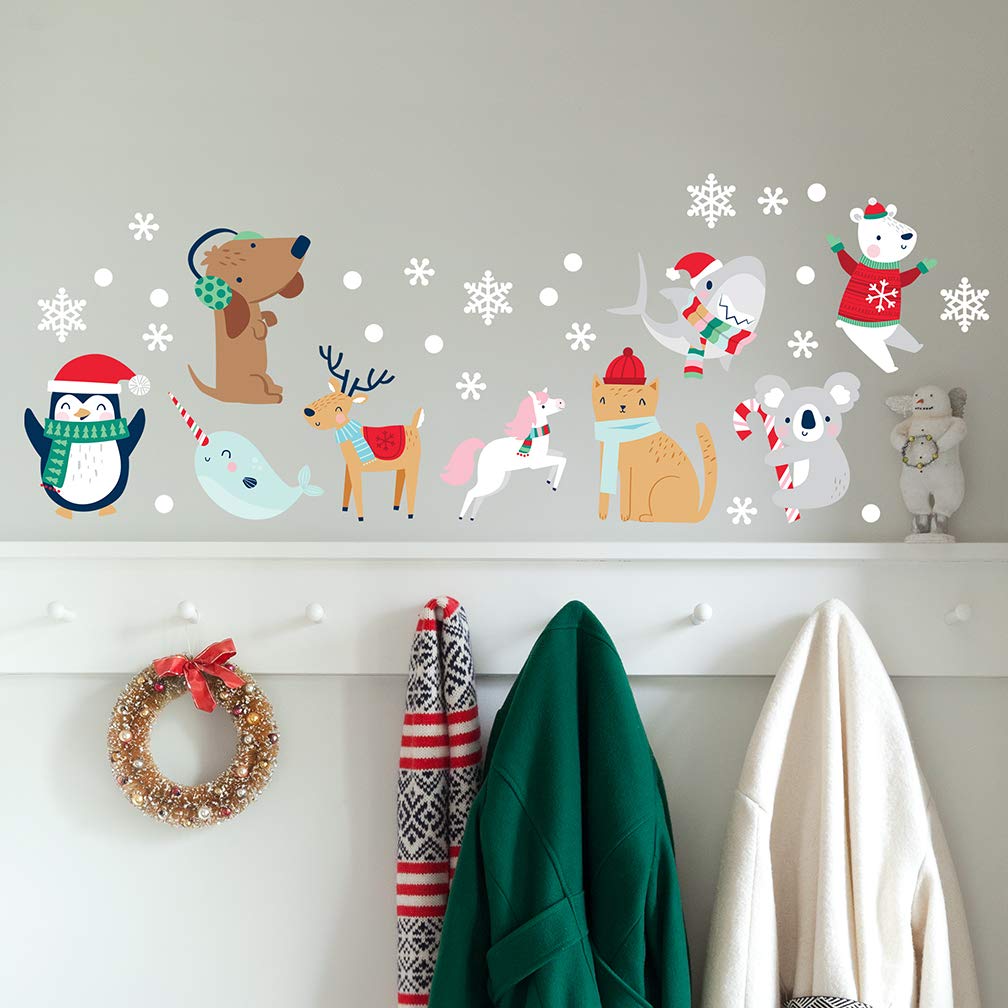 Paper Riot Co. Snow Animals Cute Characters Christmas Holiday Wall Stickers Removable Adhesive for Classroom Kids Room Nursery Bedroom Home Decor 66 Count Decals