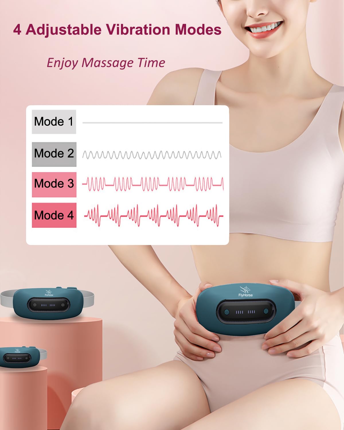 Electric Heating Pad, Portable Cordless Menstrual Heating Pad with 4 Heat Levels and 4 Massage Modes, Fast Large Heating Belly Wrap Belt for Cramps, Back Pain Relief Gifts for Women Girls Her(Black)
