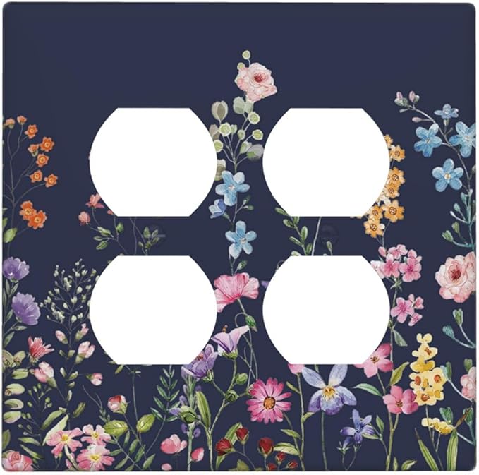 Decorative Light Switch Cover Plate Rustic Wild Floral Darkground Vintage Watercolor Flower 2 Gang Socket Covers Double Duplex Wallplates Switch Plates and Outlet Covers