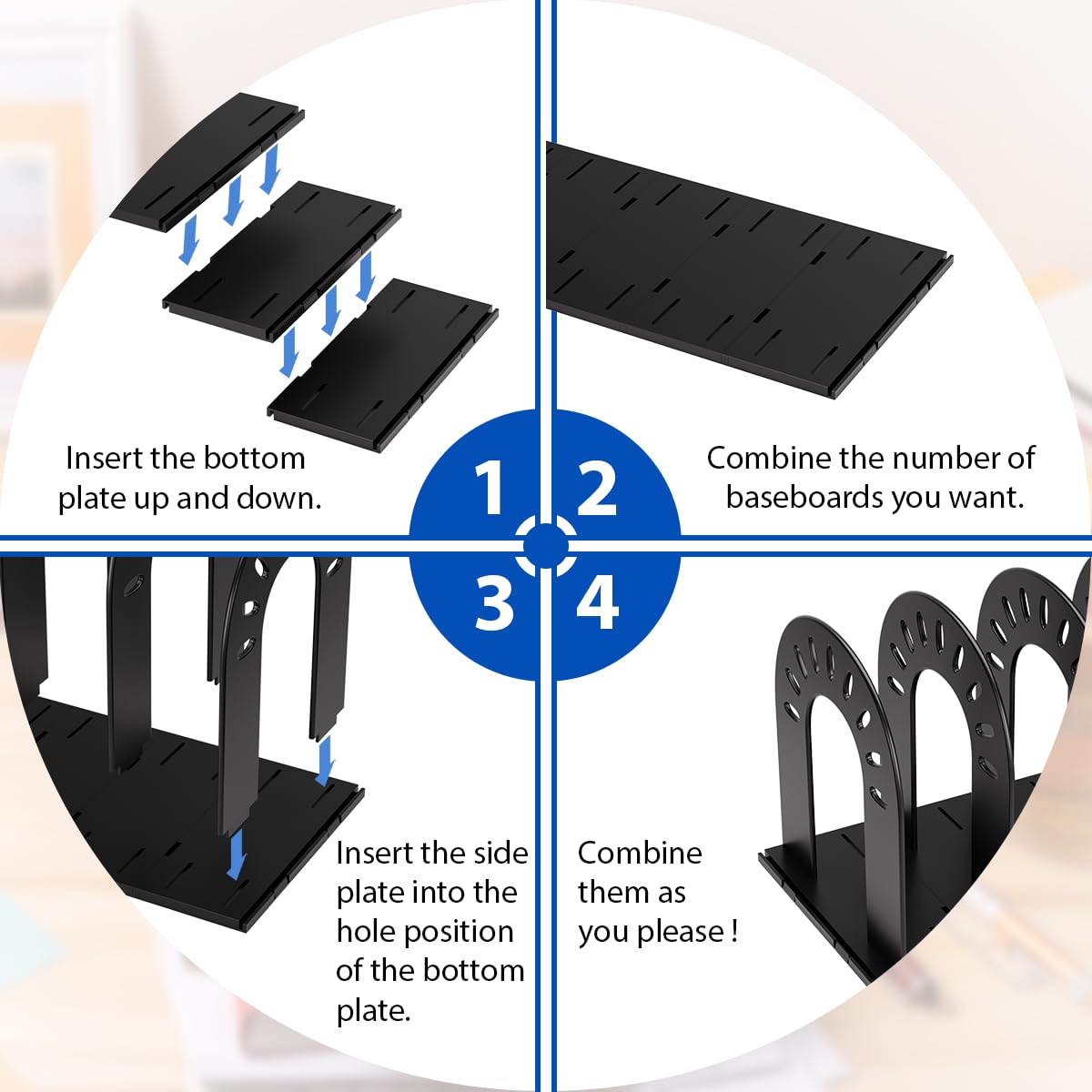 Adjustable Binder Holder for Desk — Expandable Vertical File Organizer,No-Tip Design, Holds 3-Ring Binders, Books & Folders,Home Office & Classroom Storage (Black)