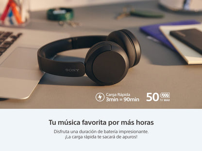 Sony WH-CH520 Best Wireless Bluetooth On-Ear Headphones with Microphone for Calls and Voice Control, Up to 50 Hours Battery Life with Quick Charge Function, Includes USB-C Charging Cable - Beige