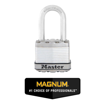 Master Lock Silver Magnum Outdoor Padlock with Key, Keyed Alike Gate Locks for Outdoor Fence or Shed with Long Shackle, 4 Pack, M1XQLFCCSEN