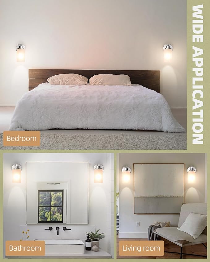 Wall Sconces Bath Vanity Light Fixtures Wall Mounted Lights Brushed Nickel Modern White Frosted Glass Shade