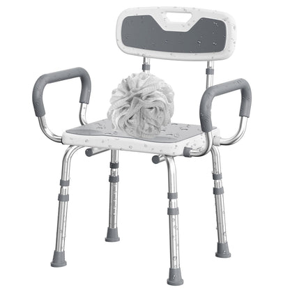UNILEAF Shower Chair For Inside Shower With Arms And Back, Adjustable Height Shower Chair For Elderly And Disabled Adults, 450 Lb Capacity, Non-Slip Shower Seat, Aluminum, White