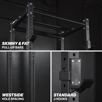 Titan Fitness X-3 Series Flat Foot Power Rack, 82" H x 30" D, 1,650 LB Rackable Capacity, Skinny & Fat Pull-Up Bars, Standard J-Hooks, for Home Garage Gym Weightlifting and Strength Training