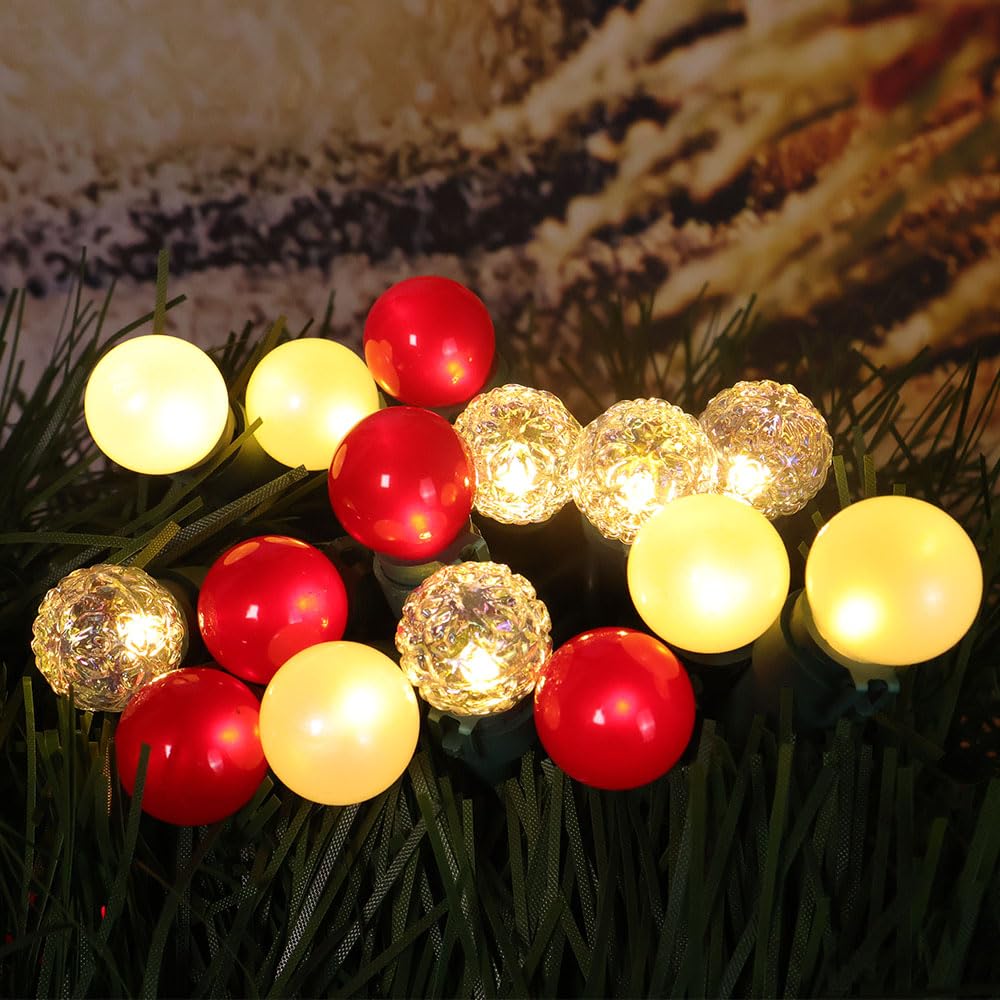 novrose Red and White Christmas Lights Outdoor G15 Pearlized Glass 70 LED 19FT Mini Globe String Lights for Christmas Tree Indoor Outdoor Decor,ETL Certified