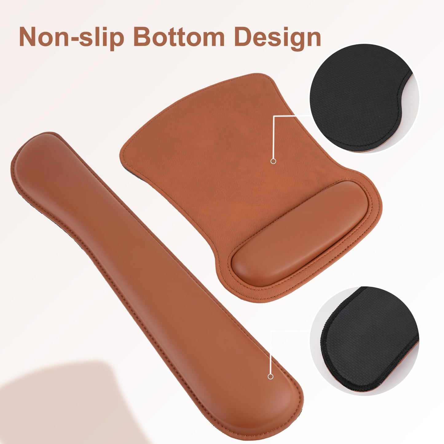 MOSISO Keyboard Mouse Pad Set, PU Leather Large Gaming Mousepad&Keyboard Wrist Rest&Mouse Wrist Rest&Coaster, Ergonomic Non-Slip Mousepad&Easy Typing Cushion with Memory Foam for Home Office, Brown