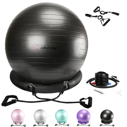 Yoga Ball Chair with 65cm Exercise Ball & 2 Resistance Bands, Stability Base for Home Office, Yoga, Pilates & Fitness, Balance Ball for Posture, Core Strength & Low Impact Workouts