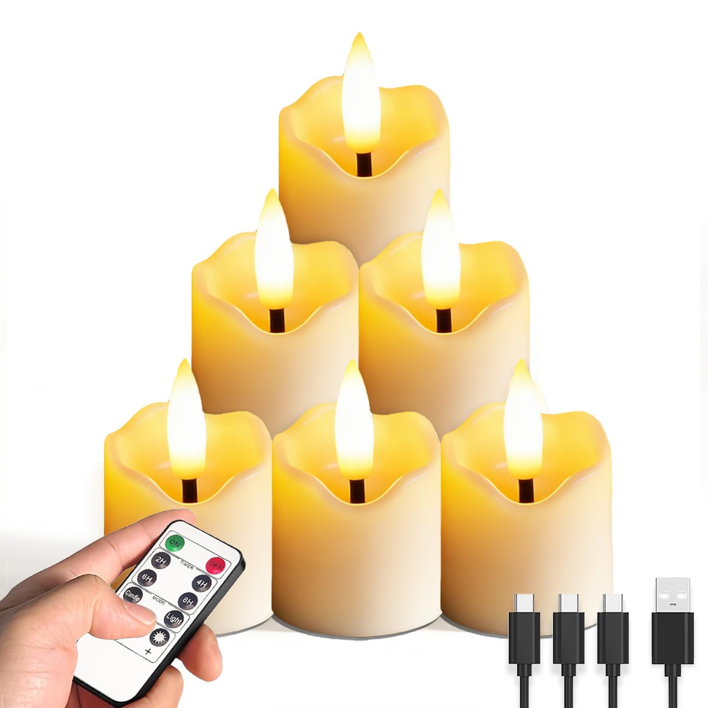 Utwickeln Rechargeable Flameless Tea Lights with Remote Timer, Pack of 6 Ivory White LED Candles (D 1.5'' x H 2.1'') - Long Lasting Battery for Weddings, Summer Soccer Nights, and Home Decor