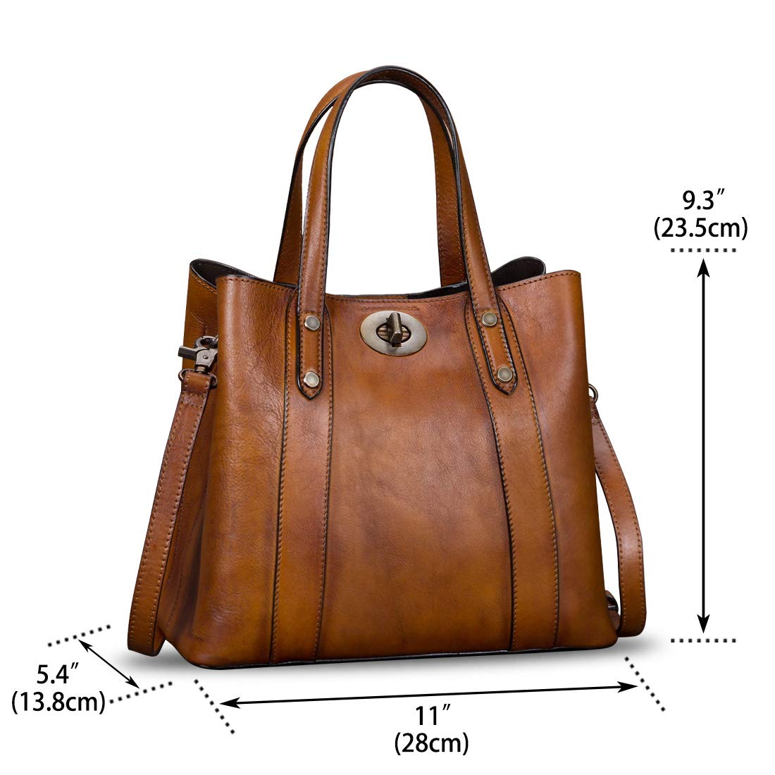 Genuine Leather Handbags for Women Satchel Purses Vintage Handmade Shoulder Bag Cowhide Top Handle Handbag Totes (Brown)