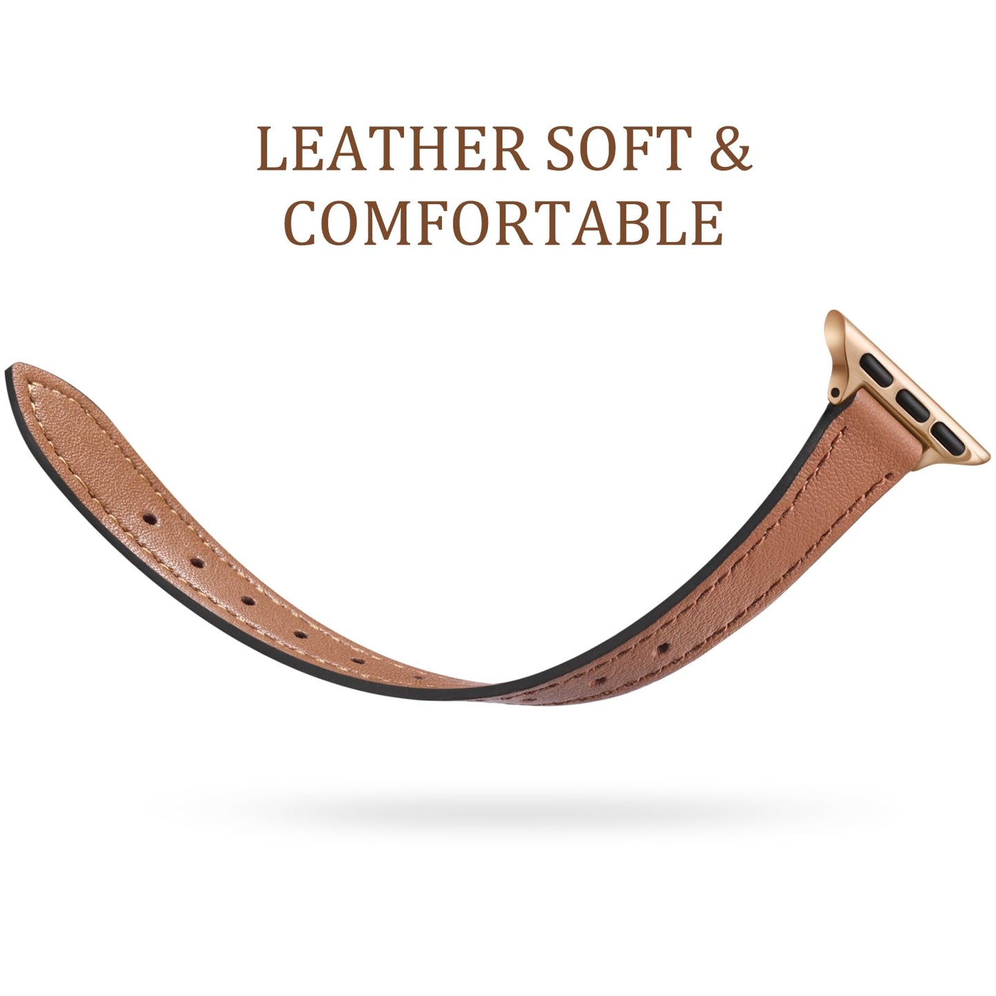 Charlam Slim Leather Band Compatible with Apple Watch Bands for Women 40mm 38mm 41mm 42mm 44mm 45mm 46mm, Top Grain Genuine Leather Strap Thin Wristband for iWatch Series 11 10 SE 9 8 7 6 5 4 3 2 1