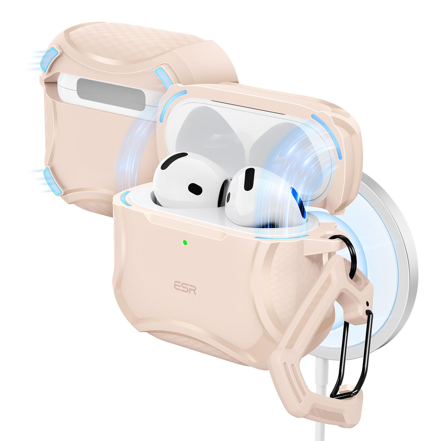 ESR for AirPods 4 Case, Compatible with AirPods 4th Generation Case (2024), Compatible with MagSafe, Powerful Drop Protection, Magnetic Lid, Cyber Series, Desert Titanium