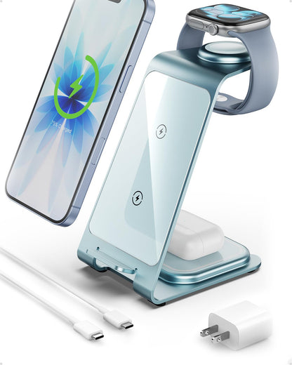 Intoval 3 in 1 Wireless Charging Station for iPhone 17 16 15 14 13 12 11 X Pro Max, Wireless Charger for Apple Watch Ultra 3 SE 9 8 7 6 5 4 3 2, for AirPods 4 Pro Pro 2 3 (Y93, Grey)