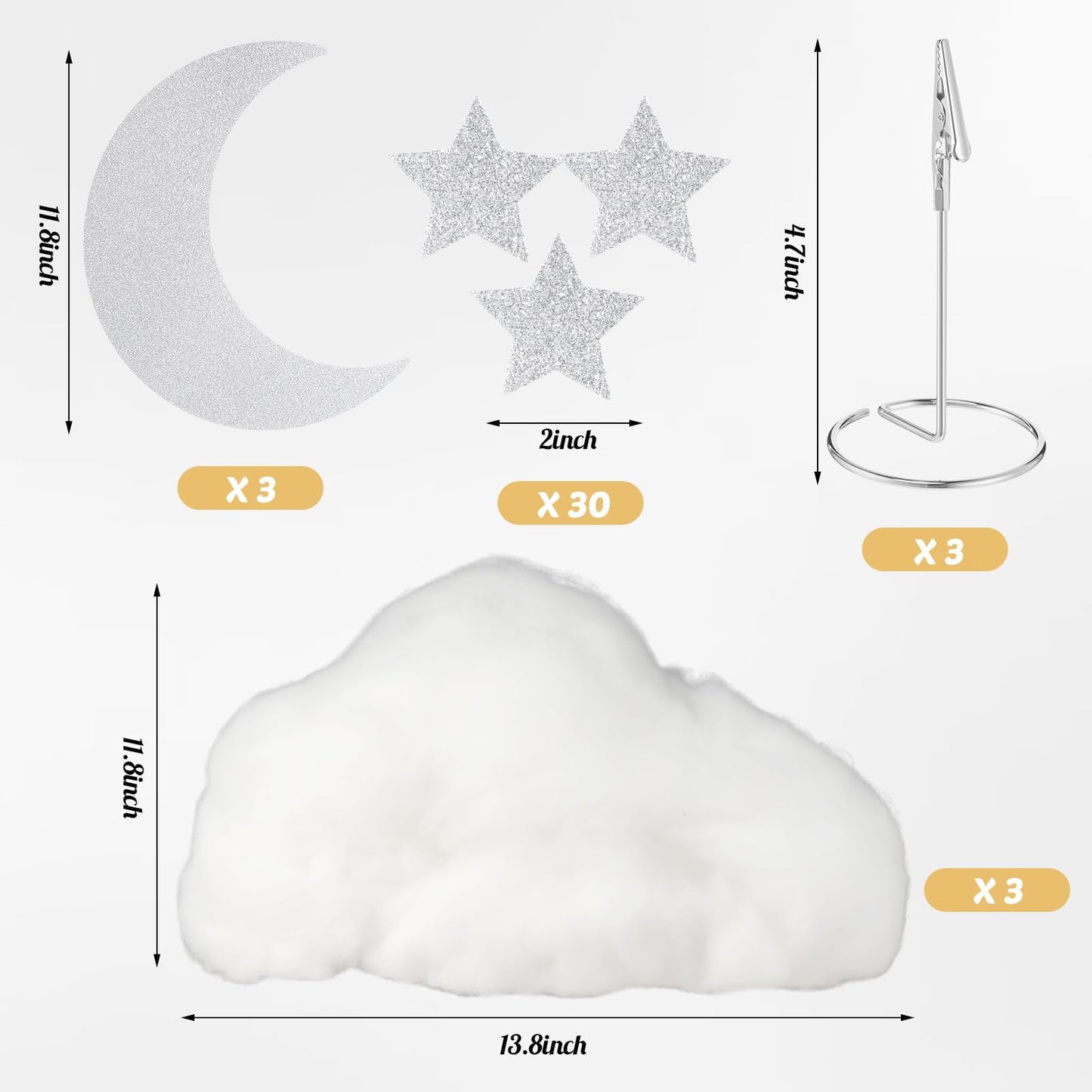 Soulchen 39 Pcs Little Star Table Centerpieces Baby Shower Centerpiece Gender Reveal Decorations 3D Star Moon Cloud Party Room Decor Fake Clouds Prop for Birthday Wedding Christmas Halloween (Silver)