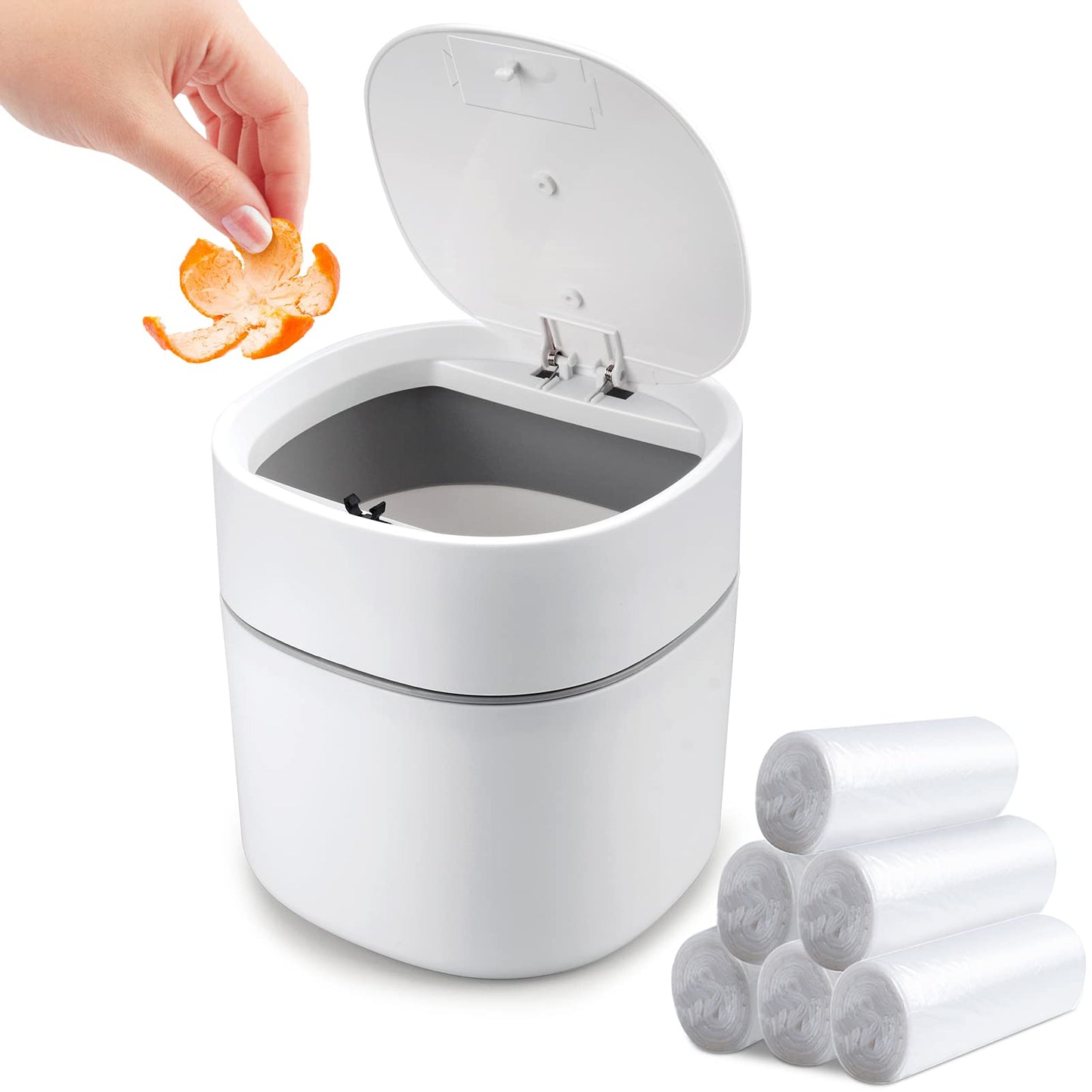 Business King Mini Desk Trash Can with Lid with Trash Bags 180 pcs Press-Top 0.5 Gallon Tiny Countertop Waste Basket Small Table Top Plastic Covered Garbage Bin for Desk Top