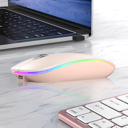 TENMOS Wireless Bluetooth Mouse, LED Slim (Bluetooth 5.1/5.0 + USB) 2.4GHz Rechargeable Silent Bluetooth Wireless Mouse with Type C Adapter for Laptop/MacBook/iPad OS 13 and Above (Matte Black)