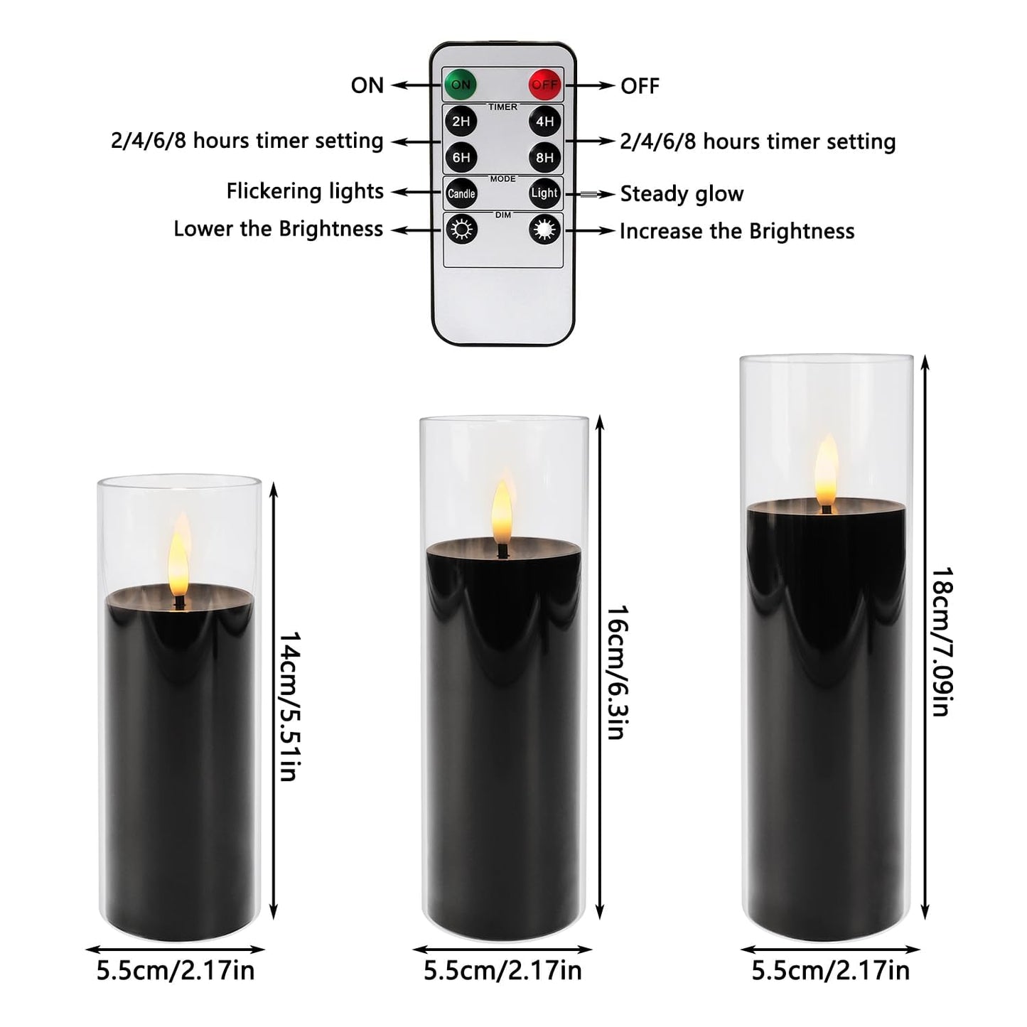 Grcdoyvl 24-Pack Black Flameless LED Candles for Daily Home & Christmas Decor - Realistic Flickering Black Acrylic Pillars with Remote Timer, Perfect for Dining Table, Bedroom, Winter Mantel, Weddings