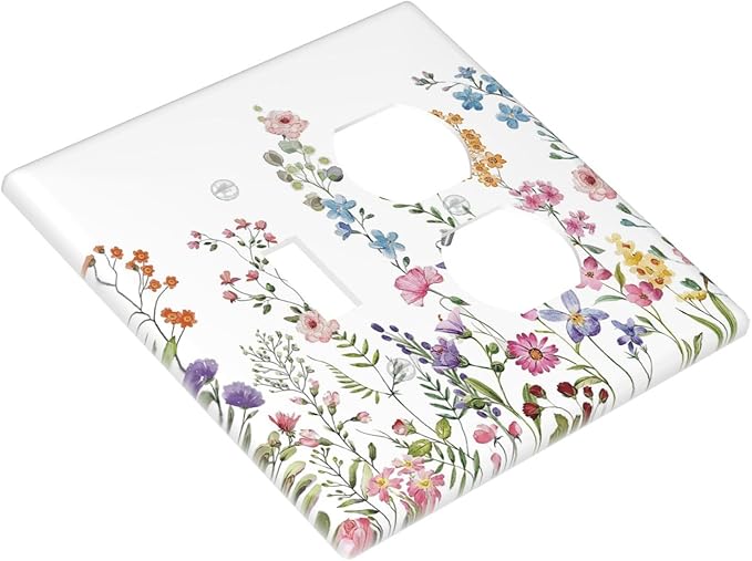 Decorative Light Switch Cover Plate Rustic Wild Floral Vintage Watercolor Flower 2 Gang Outlet Covers 1 Toggle 1 Duplex Wall Plate Decorate Electrical Switch Plate Covers for Bedroom Bathroom