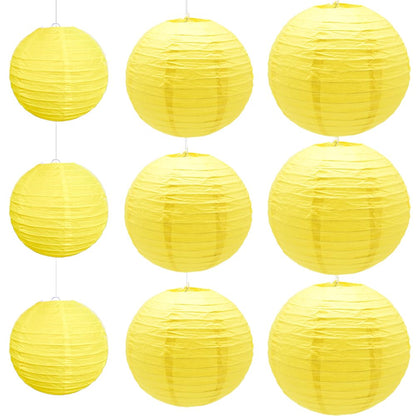 Hocansen 9Pcs Yellow Round Hanging Paper Lanterns 8/10/12in Chinese Lanterns for Birthday Wedding Home Party Wedding Home Decor Decoration(DLZ/Yellow)