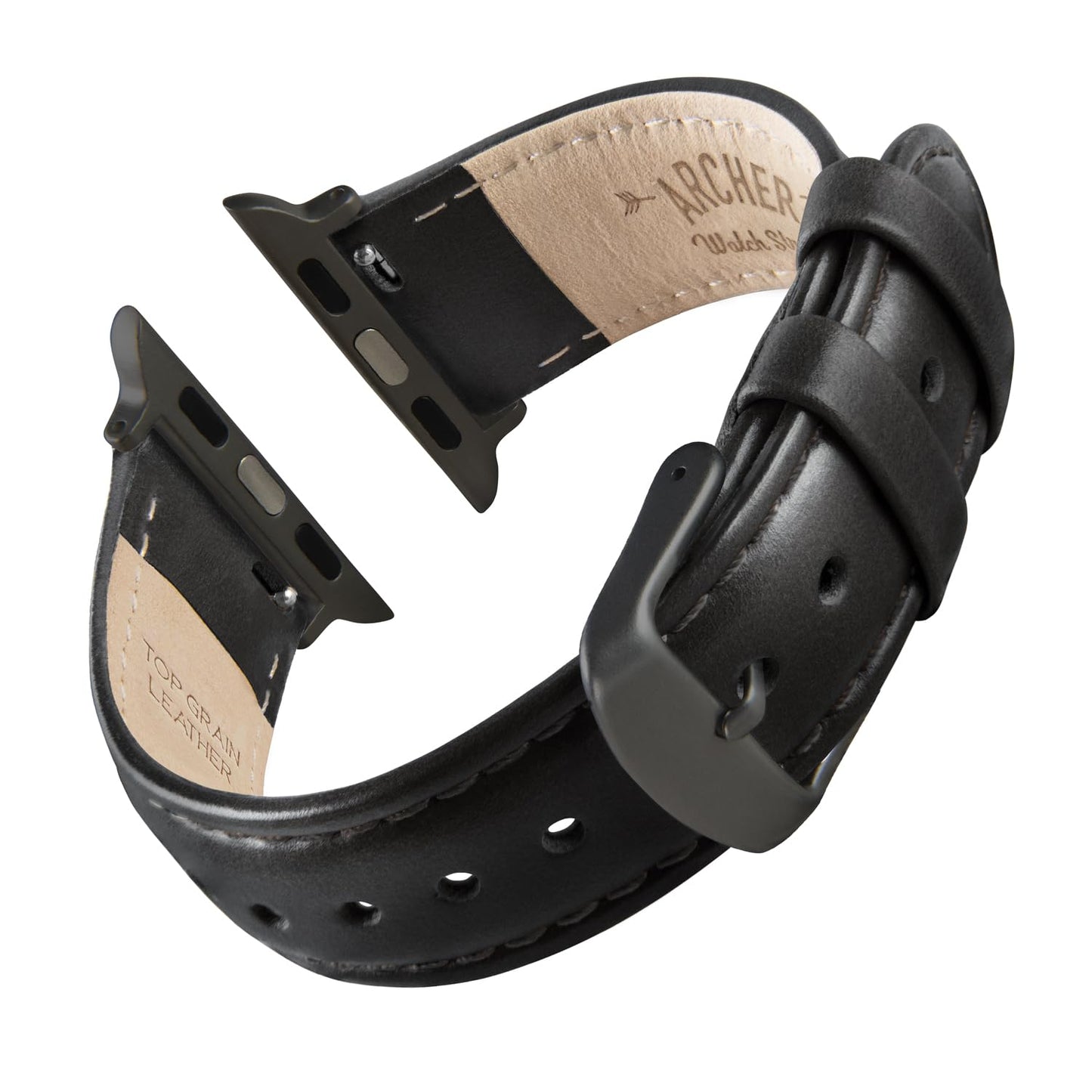 Archer Watch Straps - Top Grain Leather Straps for Apple Watch (Black/Matched Thread, Matte Gray Hardware, 40/41/42mm)