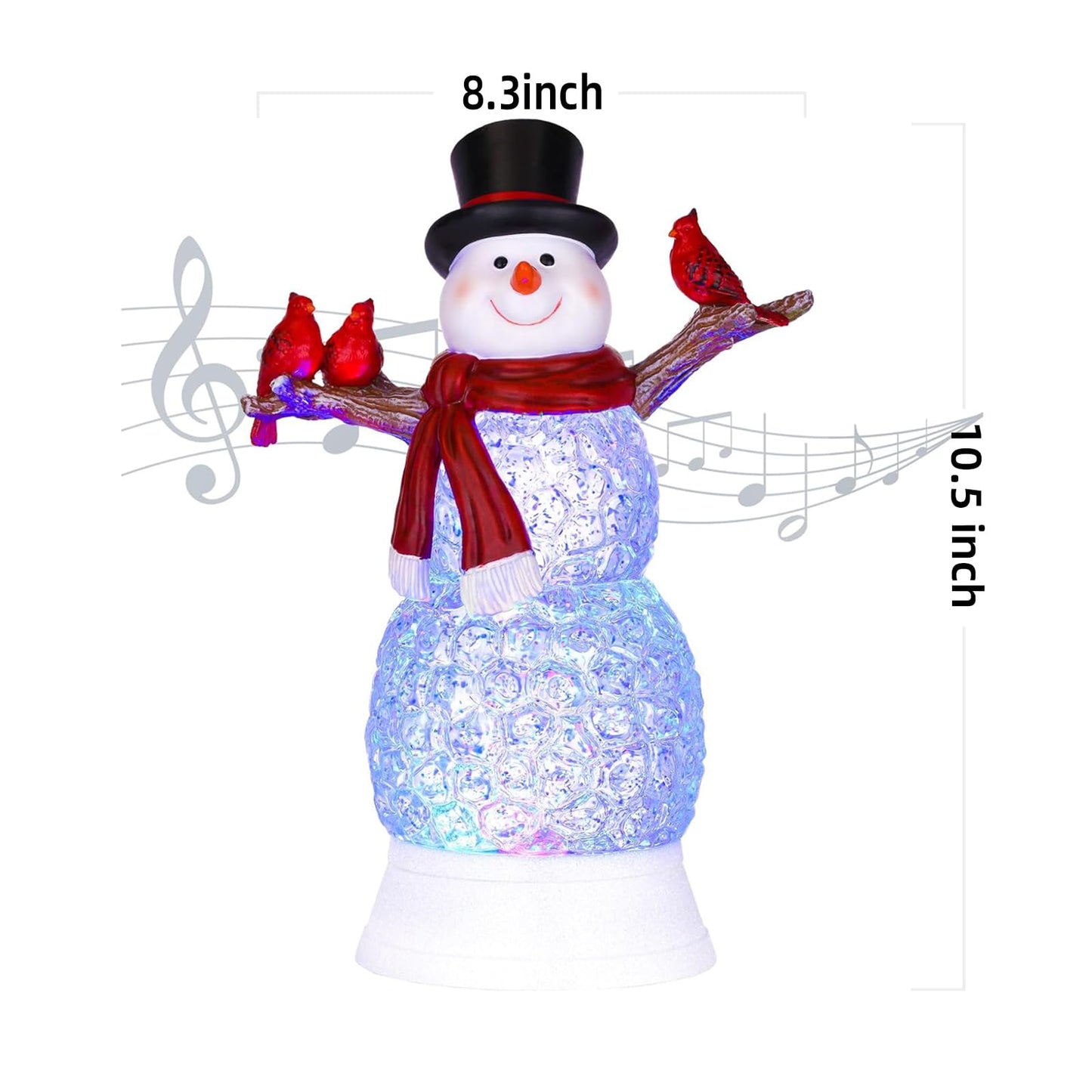 LEYUPEAK Christmas Snowman Snow Globe, Lighted Musical Cardinal Lantern with Glitter, Acrylic Snowman Figurines Holiday Tabletop Decorations Cardinal Gift, USB & Battery Operated, 6h Timer