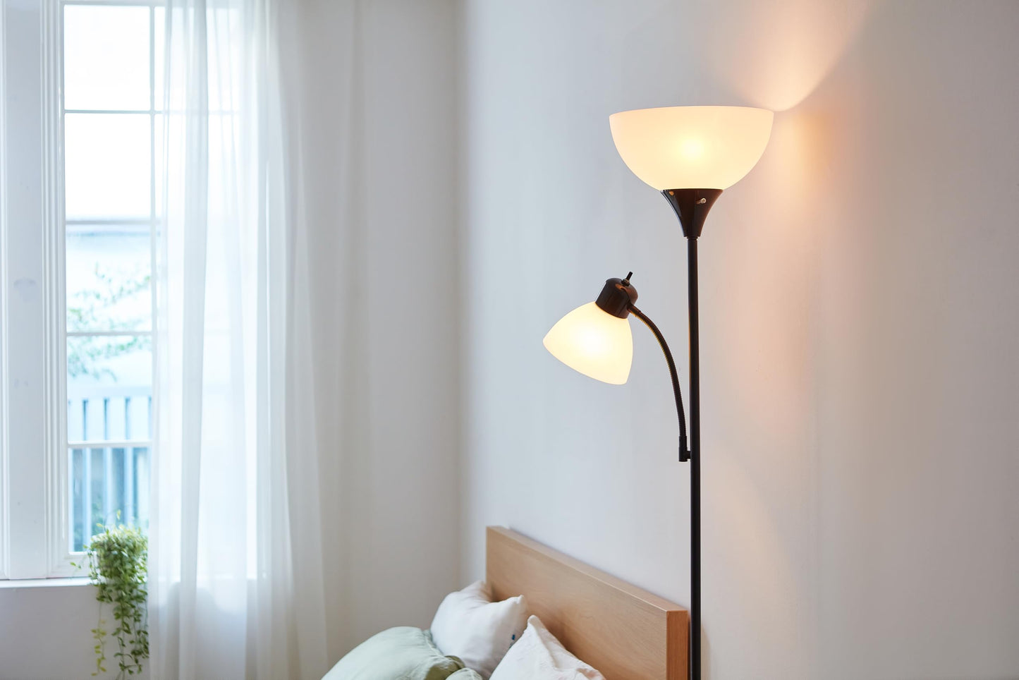 Globe Electric 67135 72" Torchiere Floor Lamp and Adjustable Reading Light, Matte Black, Frosted Shade, Dual Rotary Switch, 3-Step Dimming, Modern Lighting for Living Room or Office