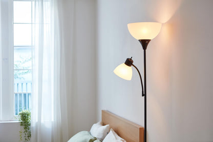 Globe Electric 67135 72" Torchiere Floor Lamp and Adjustable Reading Light, Matte Black, Frosted Shade, Dual Rotary Switch, 3-Step Dimming, Modern Lighting for Living Room or Office