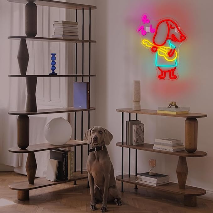 Guitar Dachshund Dog Neon Sign,Dimmable Neon Signs for Wall Decor,Dogs Neon Light Dachshund USB Led Sign for Pet Shop Bedroom Party Decor, Dachshund Dog Gifts