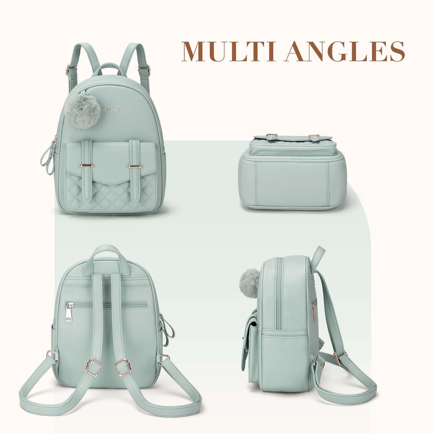 Missnine Mini Backpack for Women Cute Small Backpack Purse With Pompom PU Leather Bookbag Small Casual Daypacks For Ladies