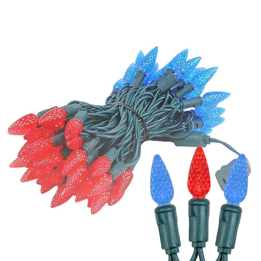 Novelty Lights 24FT 70 LED C6 LED Christmas String Lights, Outdoor Christmas Tree Commercial Grade LED String Lights, Permanent Christmas Lights Outdoor Tree Decorations Outdoor (Red/Blue)
