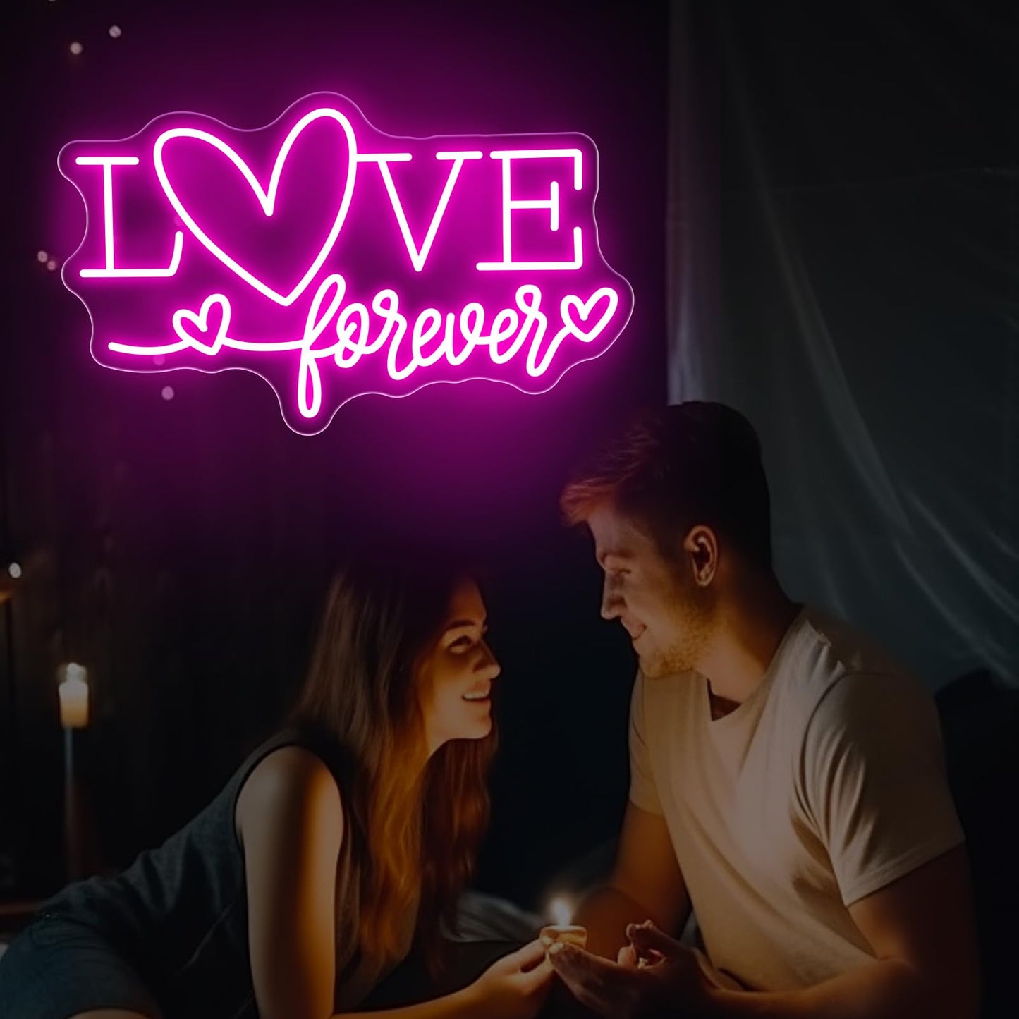 Love Forever Heart Neon Sign, Wedding Party LED Neon Light Valentine's Day Wedding Backdrop Decor Gift For Lover Valentine's Day Gift, LED Romantic Light, Couple Space Accent-Pink-16.5"