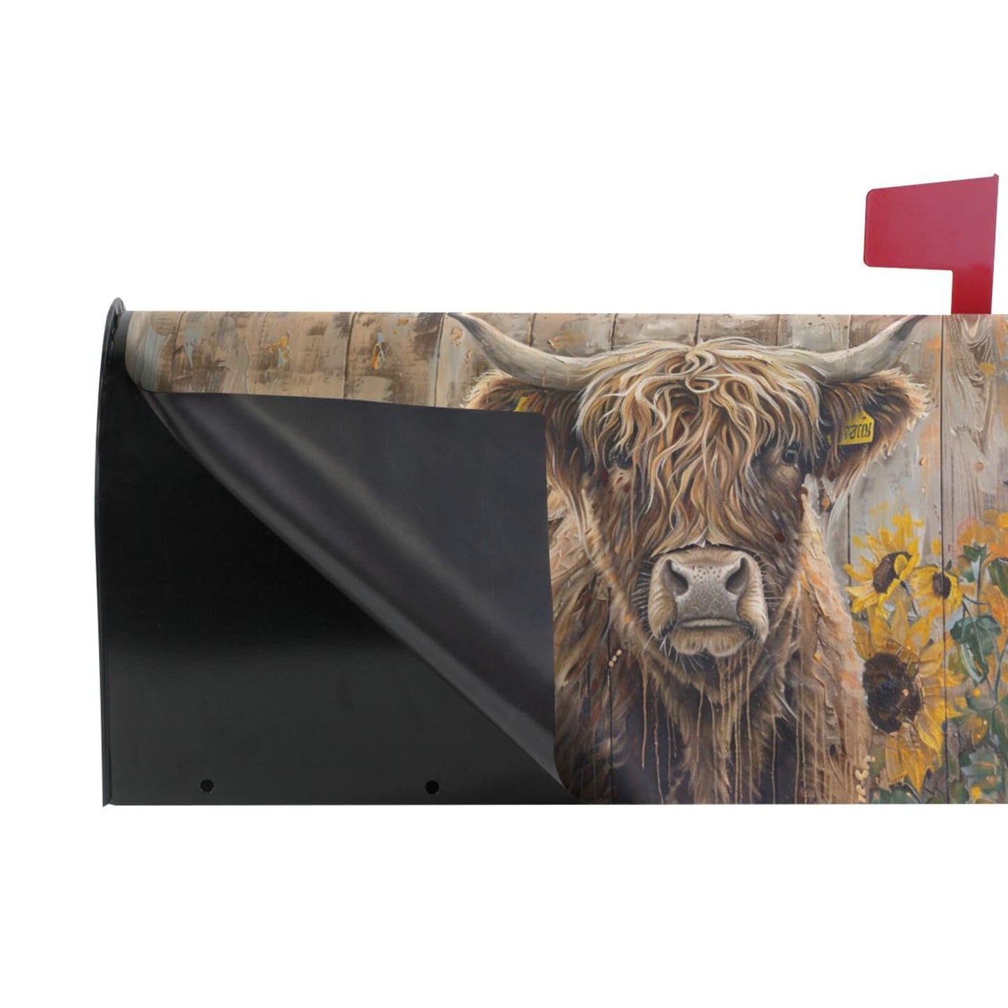 ALAZA Highland Cow and Sunflowers on Rustic Wooden Magnetic Mailbox Cover MailWraps Garden Yard Home Decor for Outside Oversized-25.5" x20.8"