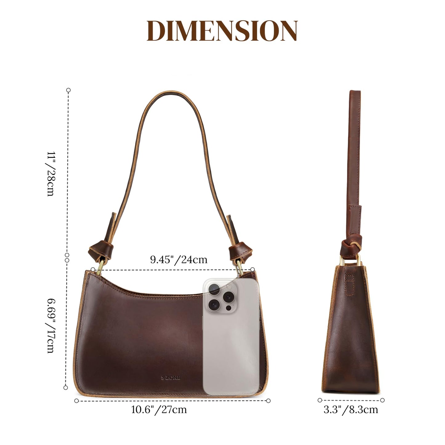 S-ZONE Leather Shoulder Bags for Women Small Shoulder Purse Handbags Clutch Hobo Bag Cute Purses