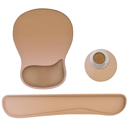 WINTOJO Wrist Rest Support for Mouse Pad Keyboard Set Circle Coaster Gaming Mouse Pad Ergonomic Gel Memory Foam Set for Computer, Laptop, Office, Pain Relief, Comfortably Typing Brown KM-32