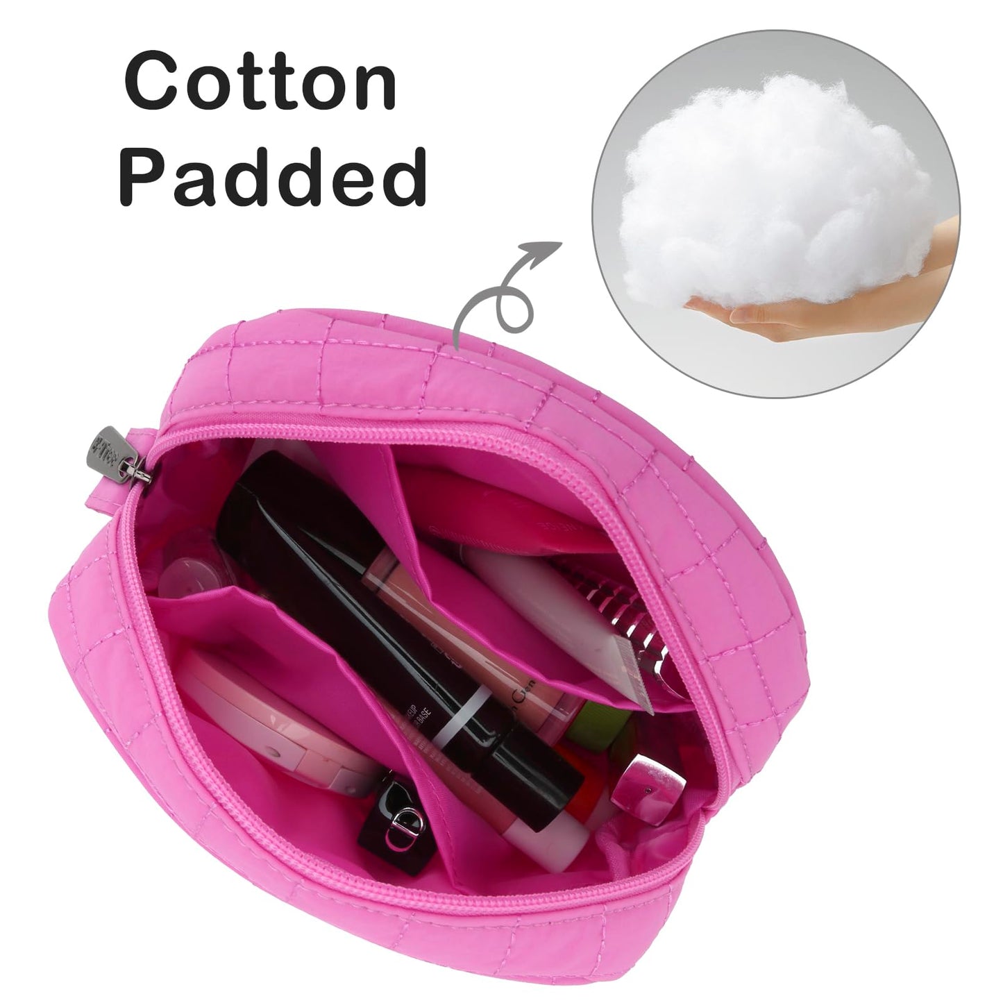 E-Tree Makeup Bag, Quilted Cosmetic Bag for Women, Puffer Make up Pouch for Purse,Travel Toiletry Organizer Case (Pink)