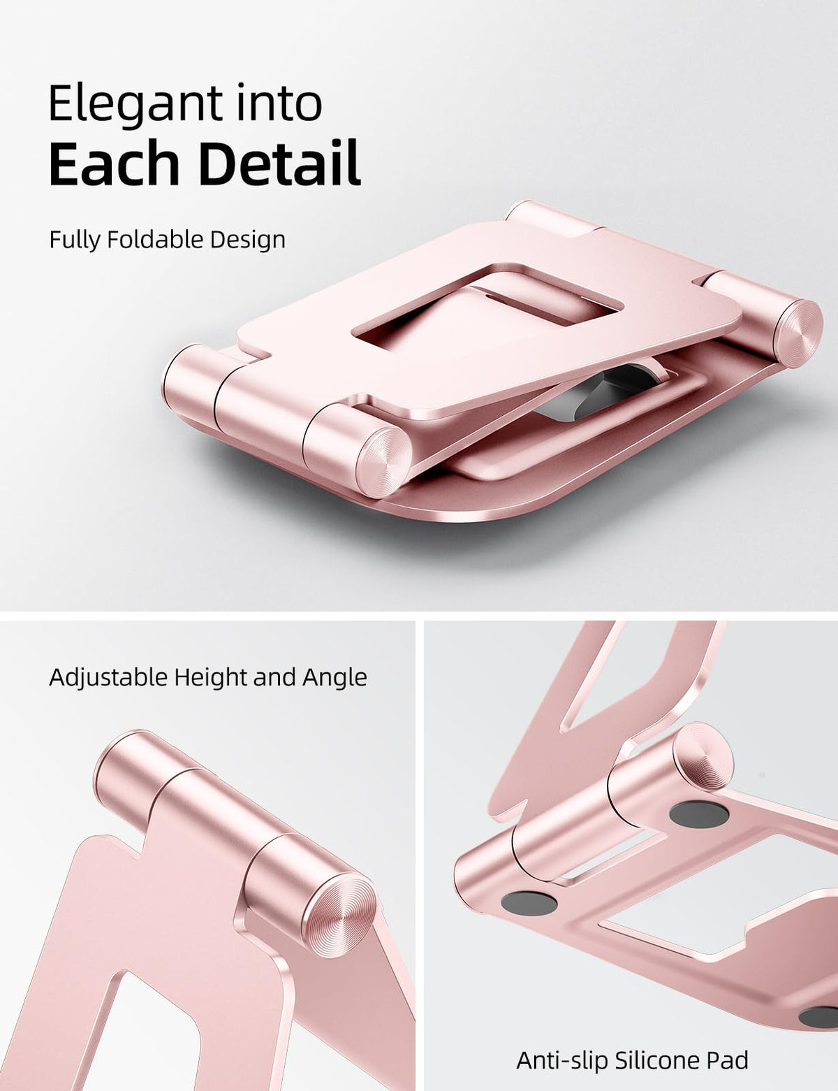 Nulaxy Aluminum Dual Foldable iPad Stand, Fully Adjustable Desktop Tablet Holder, Tablet Accessories for Office Kindle Compatible with Mobile Devices iPad Pro/Air/Mini, iPhone Pro/Max/Plus, Gray