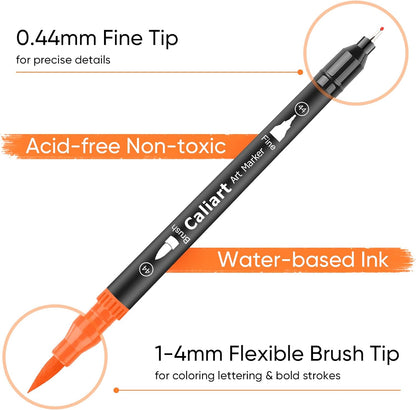 Caliart 72 Colors Dual Tip Art Markers for Adult Coloring - Aesthetic Cute Preppy Stuff School Supplies, Pens With Fine and Brush Tips for Lettering Cards Drawing Kids Artist Mothers Day Gift for Mom