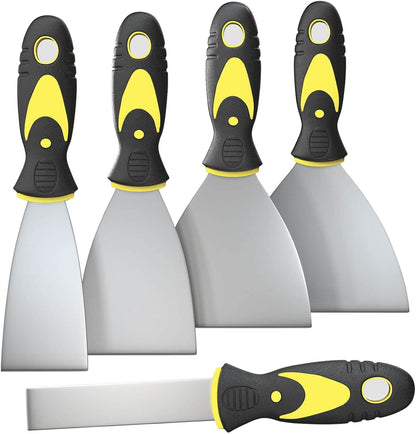 5-Piece Putty Knife Set, 1–5 Inch Scraper and Spackle Knives, Durable Paint Scrapers for Drywall Repair, Wallpaper Removal, Mud and Plaster Scraping