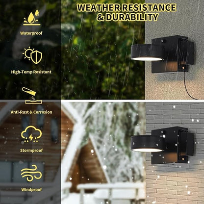Porch Lights with GFCI Outlet, Dusk to Dawn Outdoor Wall Light with Outlet, LED Aluminum Exterior Light Fixture Waterproof, Outside Lights for House, Front, Door, Patio, Garage