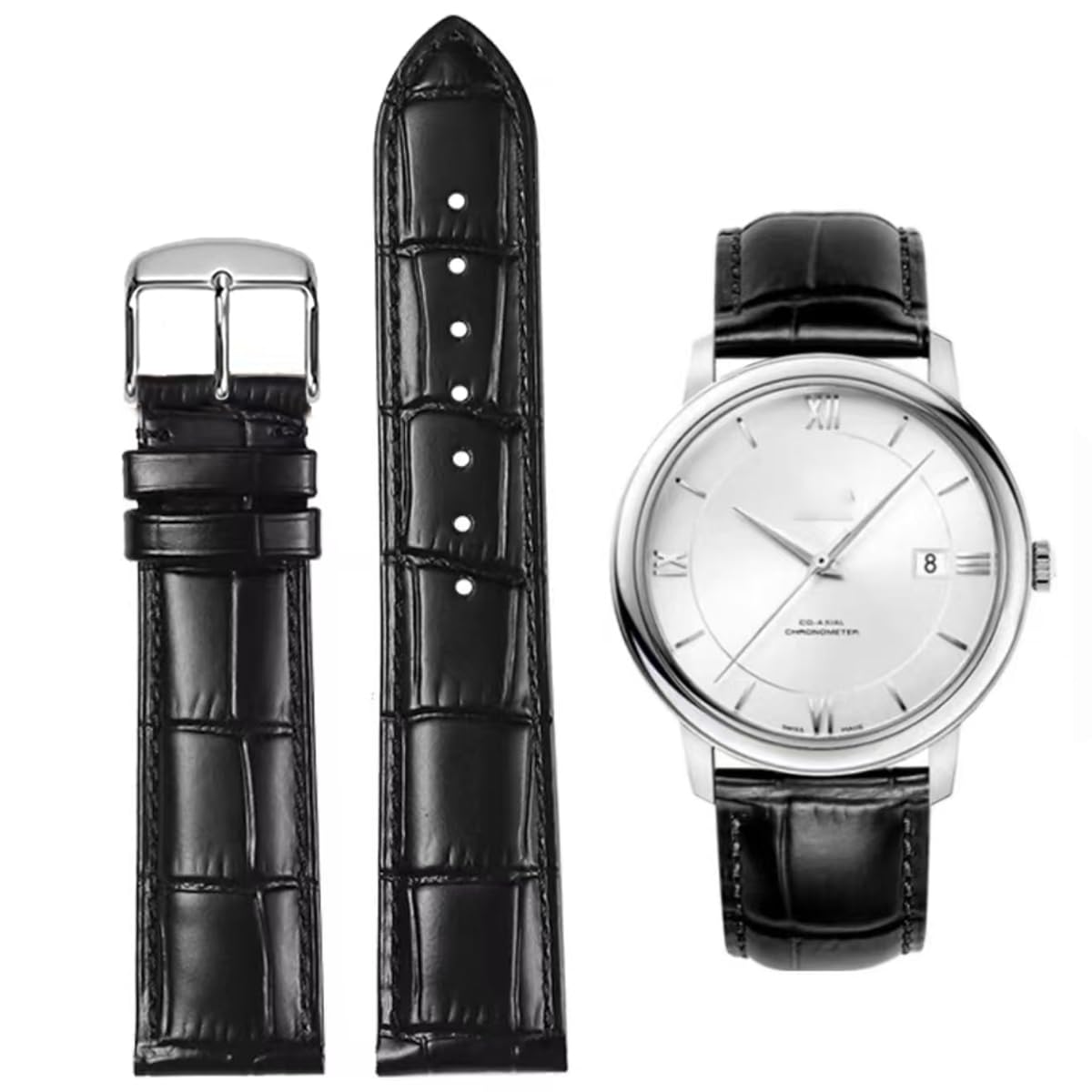 Danxancy Genuine Leather Watch Bands,Quick Release Italian Alligator Grain Calfskin Genuine Leather,Business Casual Universal Watch Strap Replacement Band Strap for Men Women（12mm to 24mm）